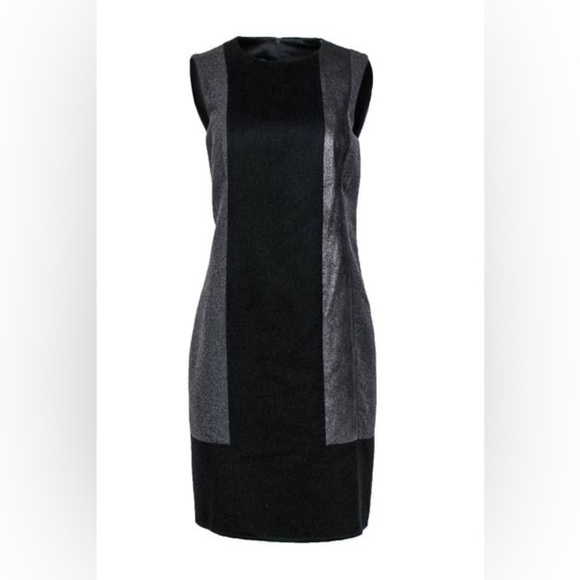 Akris Paneled Wool Leather Shift Dress (D1) - Picture 1 of 14